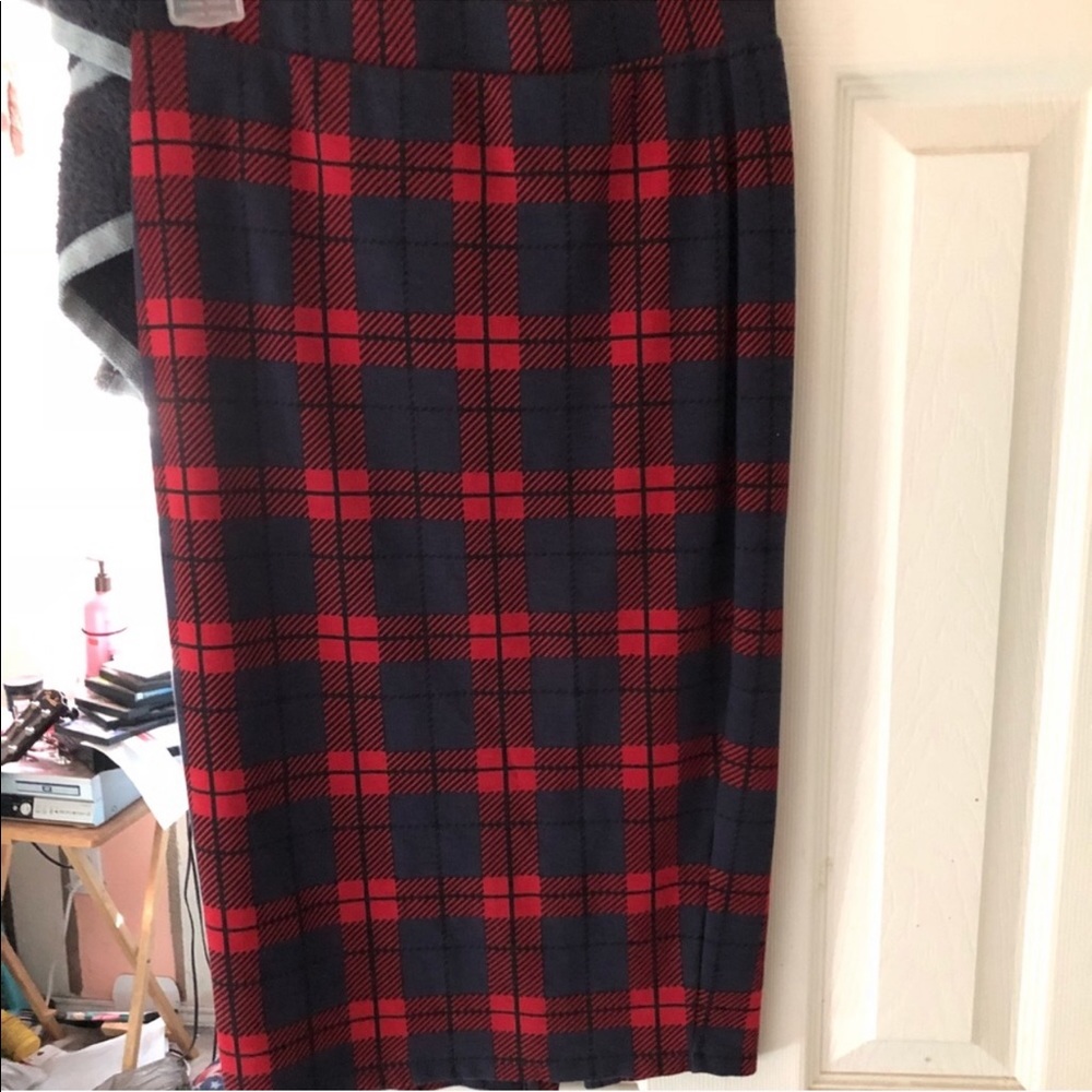 Plaid Red and Blue Pencil Skirt